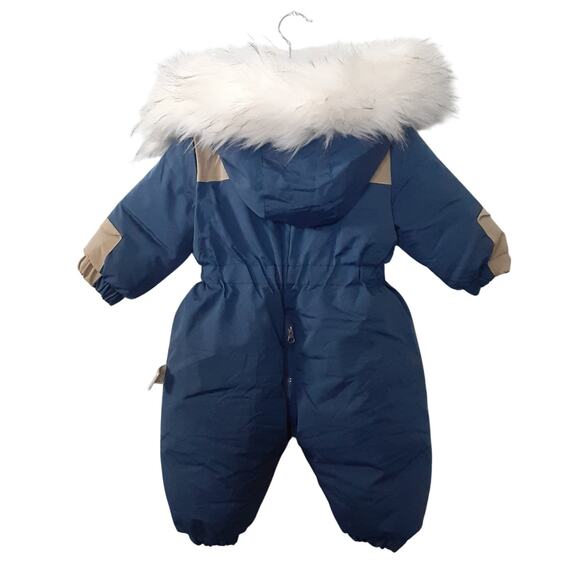 MurmurBear Baby Bunting Thermal Snowsuit Diaper Zip Blue Faux Fur Toddler 2T - Picture 2 of 15